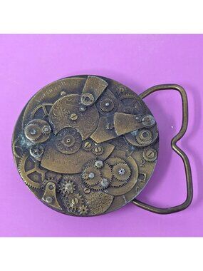 Vintage Steampunk Brass Gear Design Belt Buckle With Antique Finish